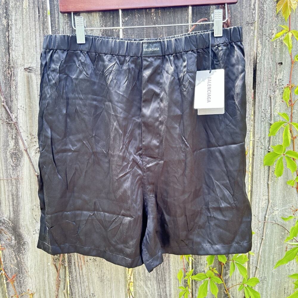 BALENCIAGA Homewear 100% Silk Womens Classic Wide Boxer Shorts Black Sz L